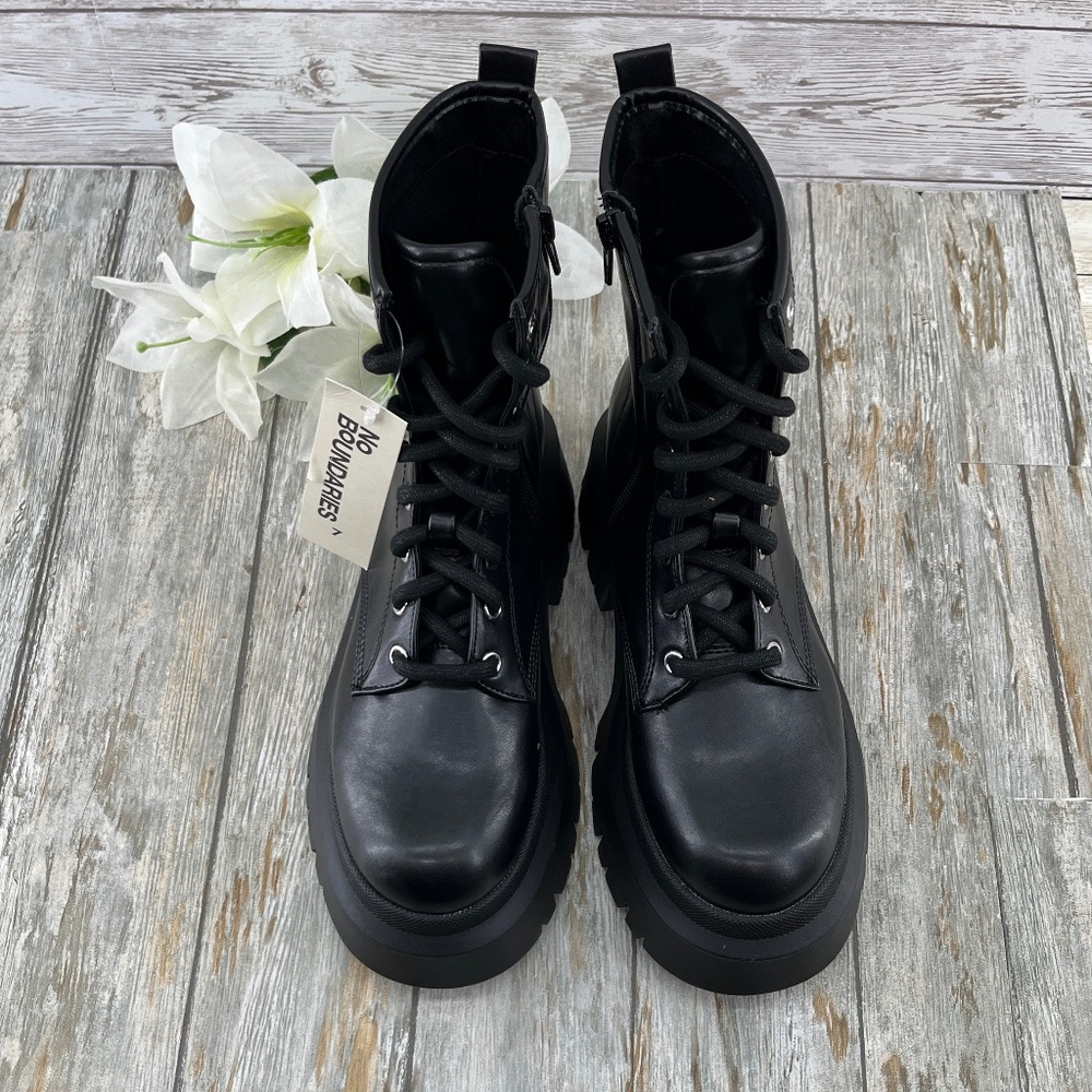 Lug Sole Combat Moto Boots Shoes Black Size 7 - Picture 2 of 11